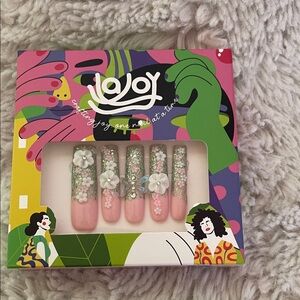 Joy Joy Pink and Green Floral Nail Set